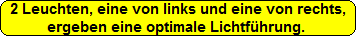 2 Leuchten, eine von links und eine von rechts,
ergeben eine optimale Lichtf�hrung.